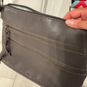 The Sak Gray Messenger Bag Pebbled Leather Minimalist Design